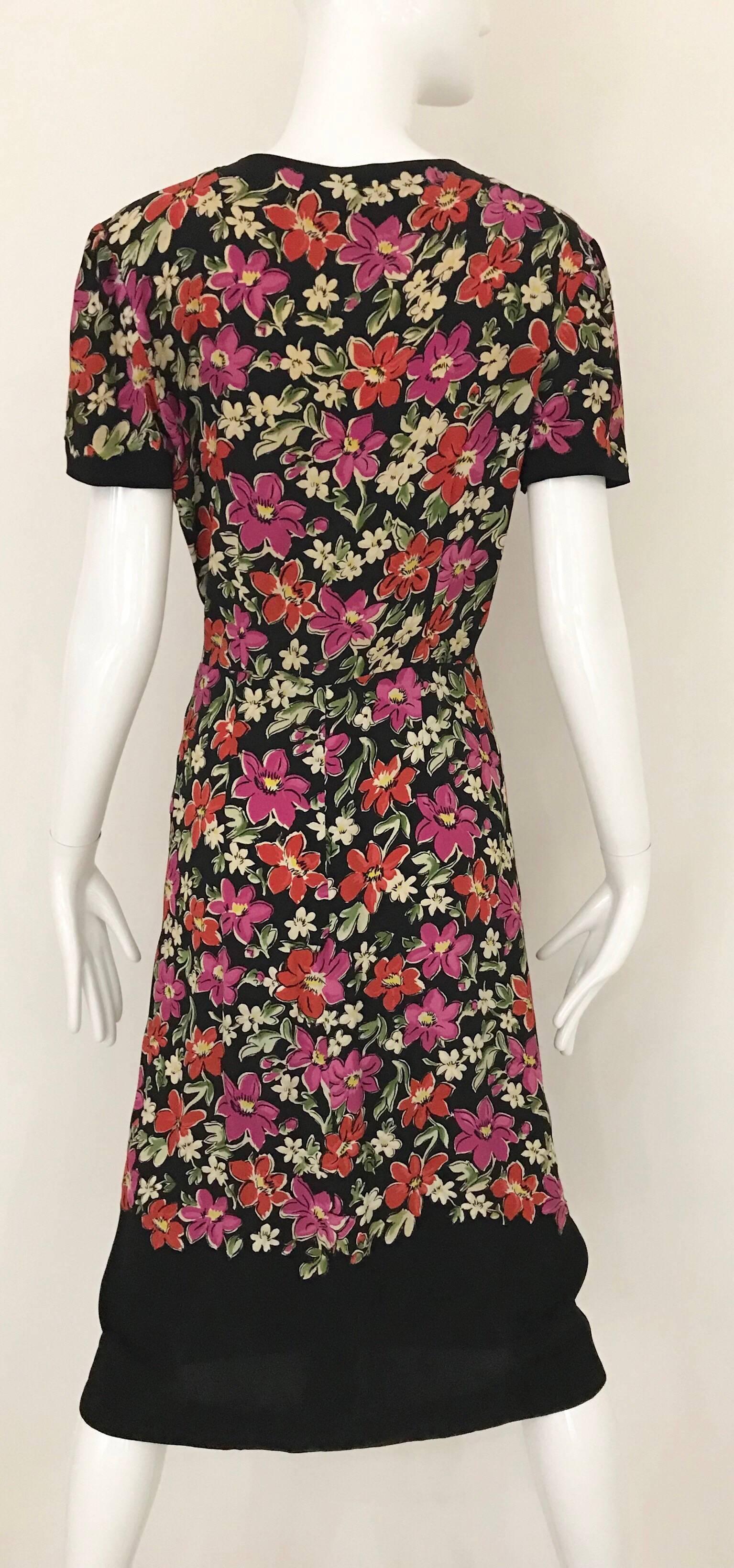 Women's 1940s Multicolor Floral Print Rayon Dress For Sale