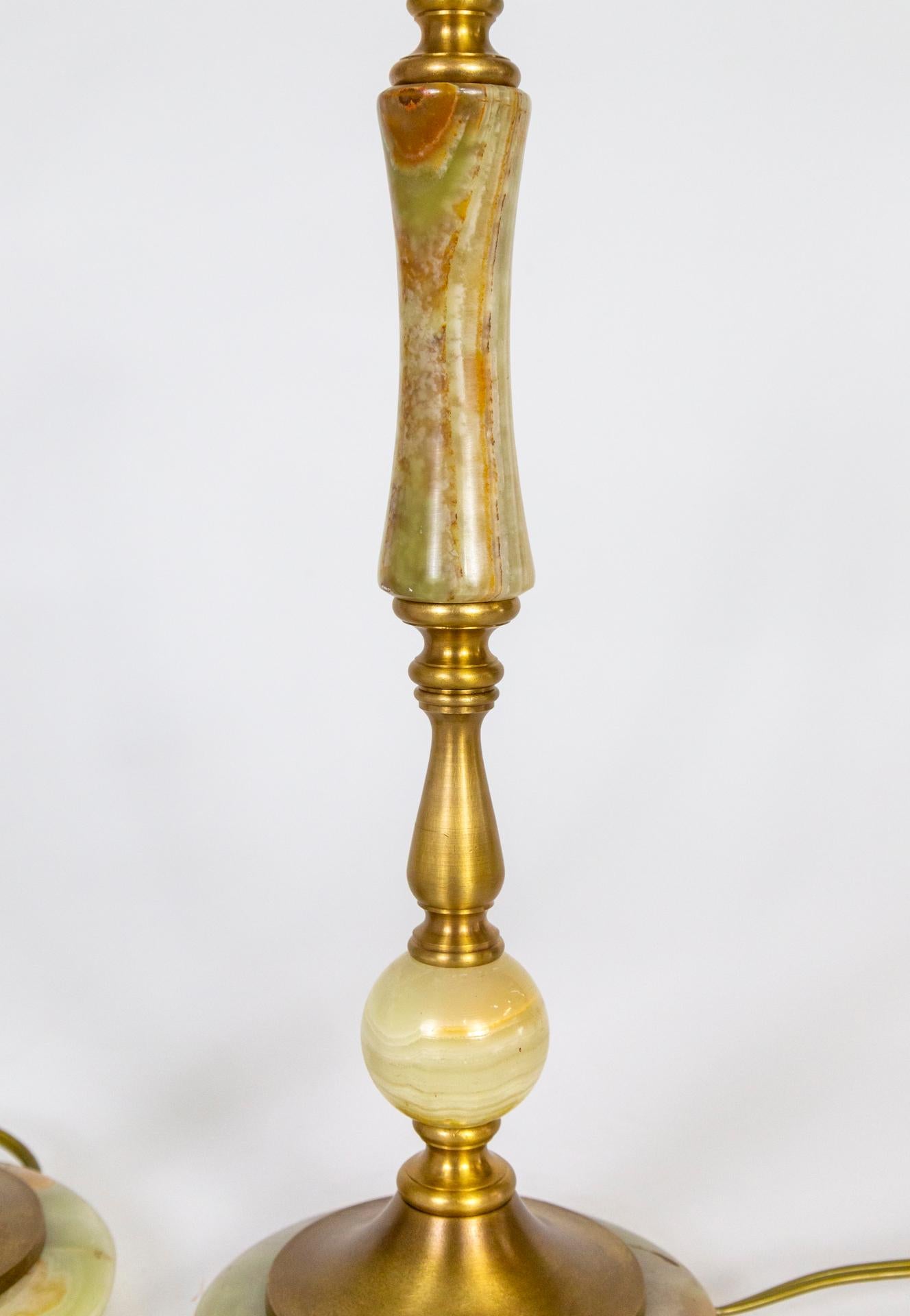 1940s Multi Green Onyx & Brass Table Lamps 'Pair' 2