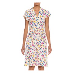 1940S Multicolor Floral Nylon Jersey Peplum Dress