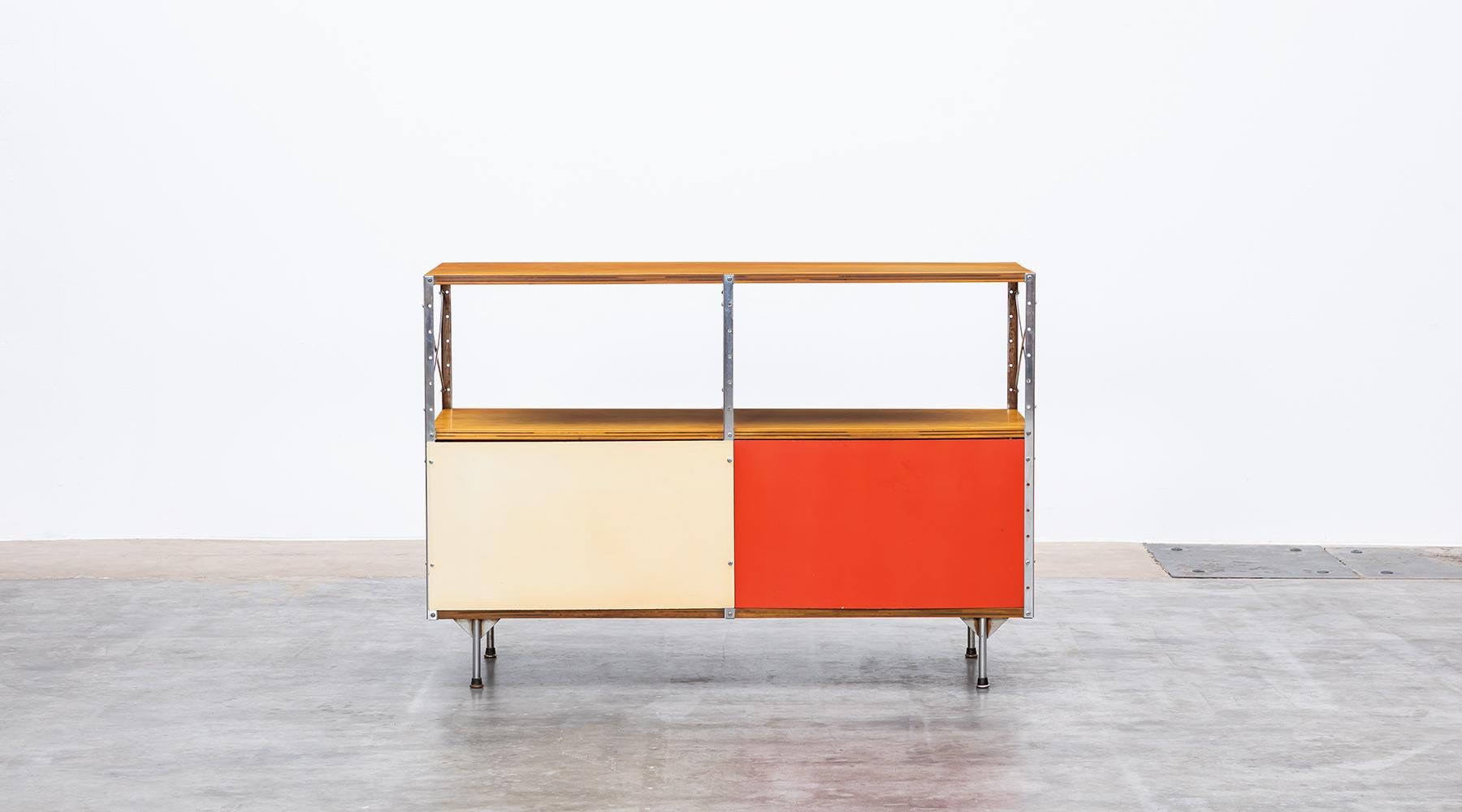 Mid-Century Modern 1940s Multicolored Plywood, Fiberglass, Metal ESU Shelf Charles & Ray Eames 'b' For Sale