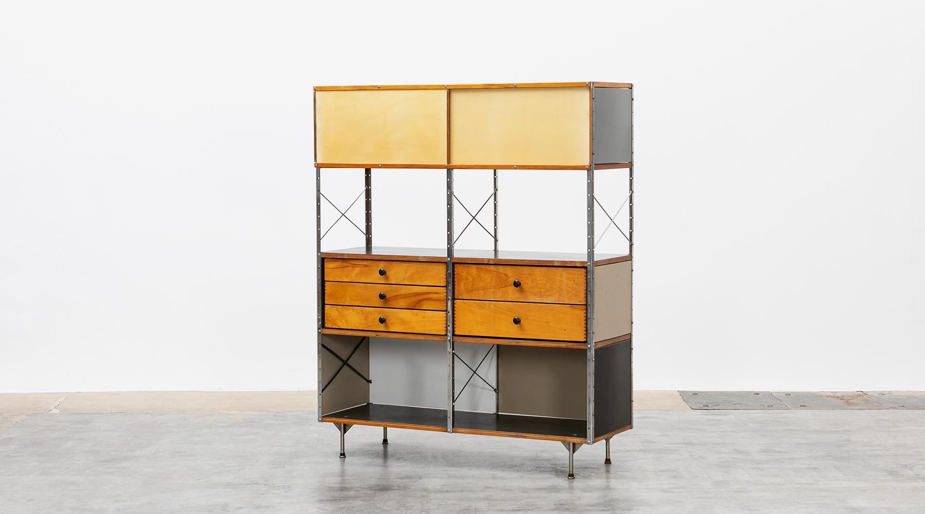 Mid-Century Modern 1940s Multicolored Plywood, Fiberglass, Metal ESU Shelf Charles & Ray Eames For Sale