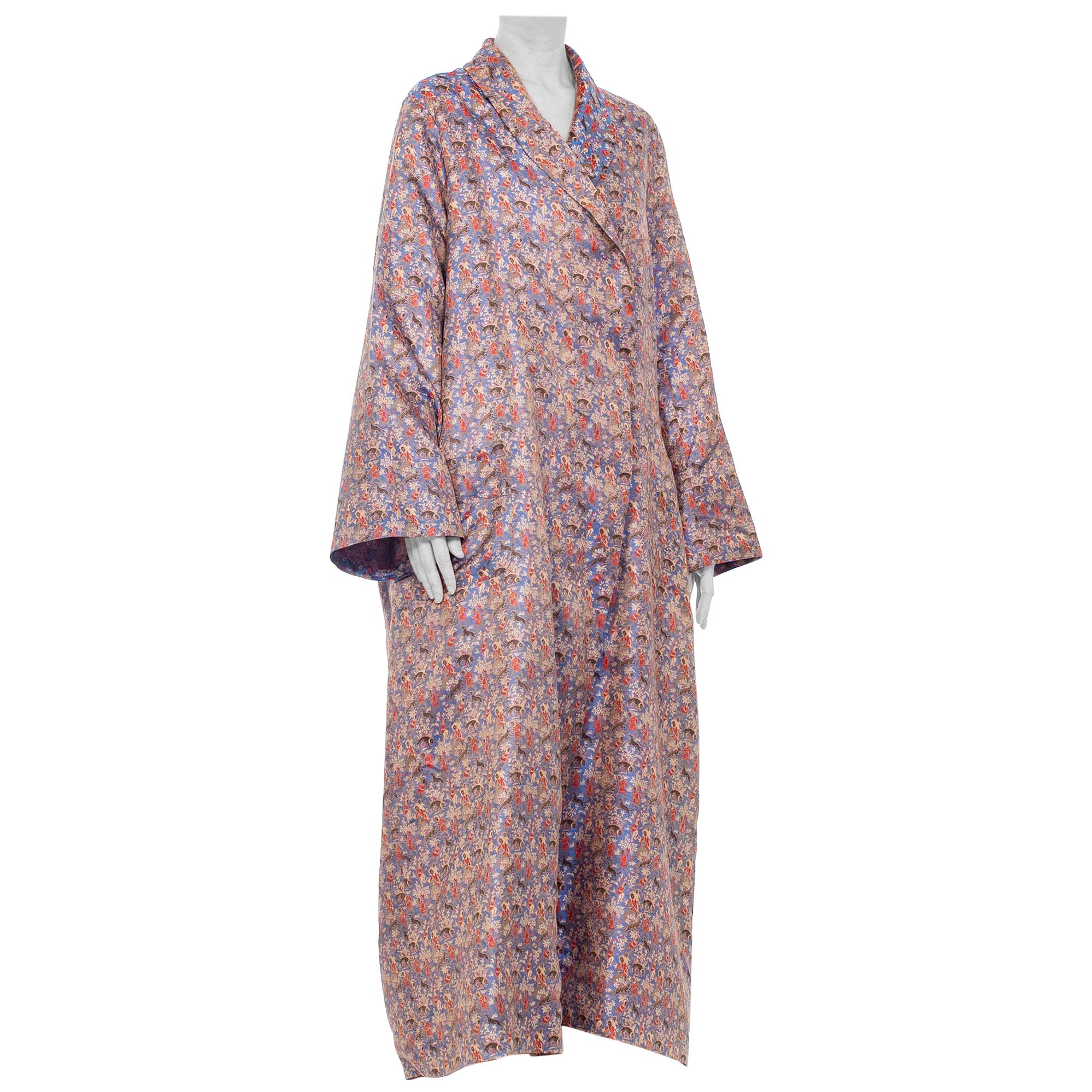 1940S Multicolored Silk "Scenic" Jacquard Duster Coat Robe