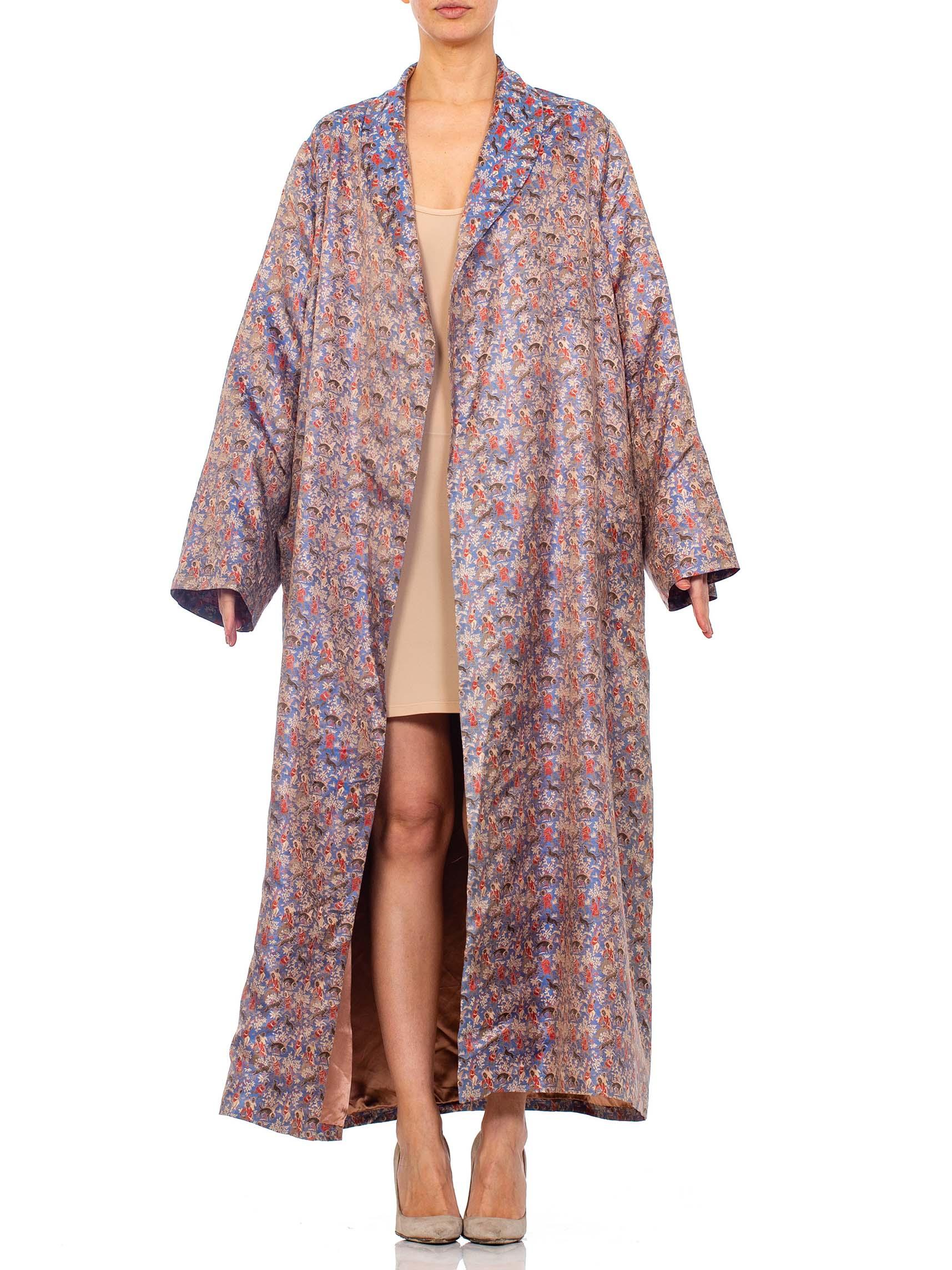 1940s Multicolored Silk Jaquard Duster Coat Robe 