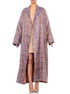 1940S Multicolored Silk "Scenic" Jacquard Duster Coat Robe