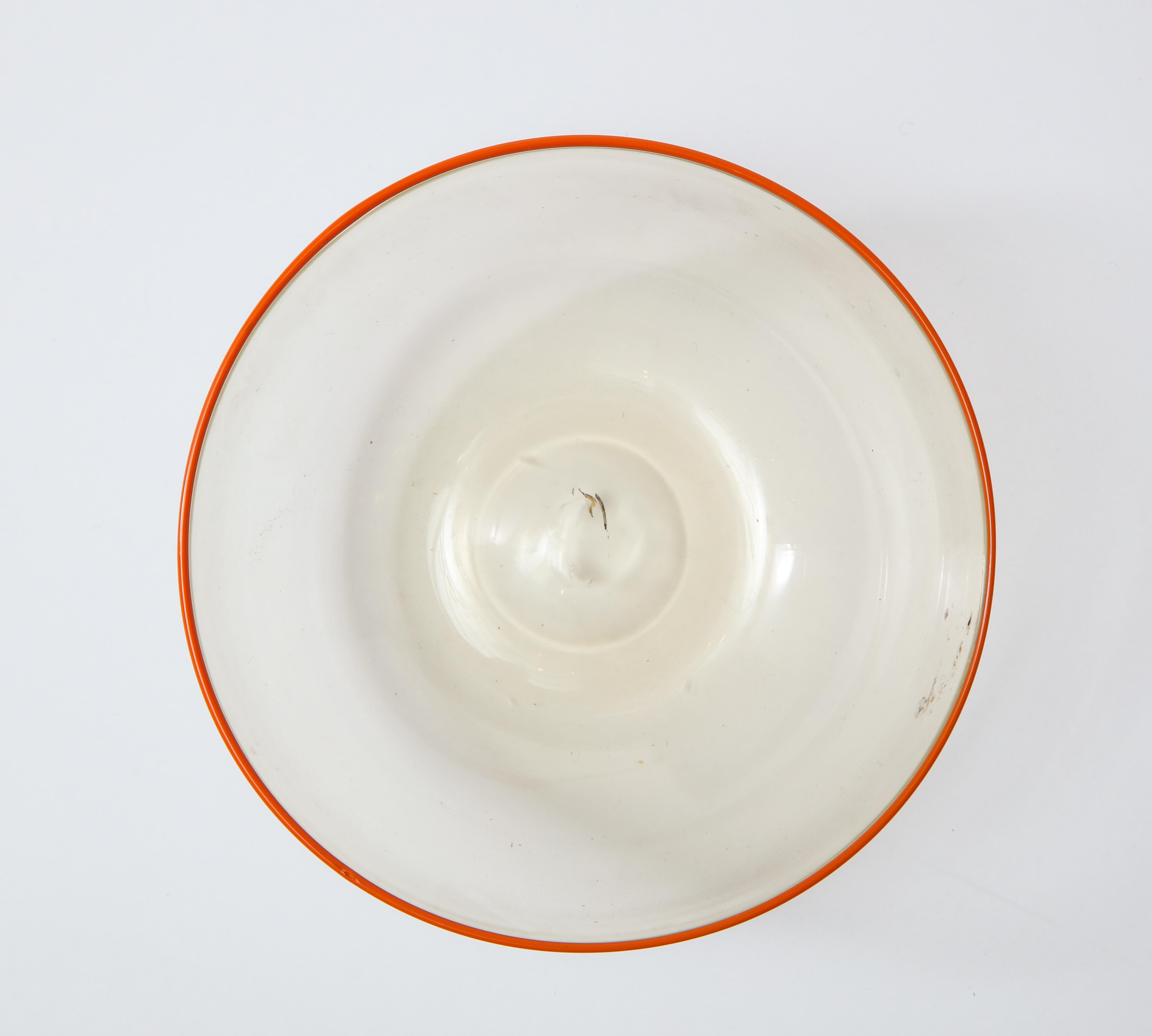 Murano Glass 1940s Murano Clear Glass Bowls with Orange Rim, Set of 11