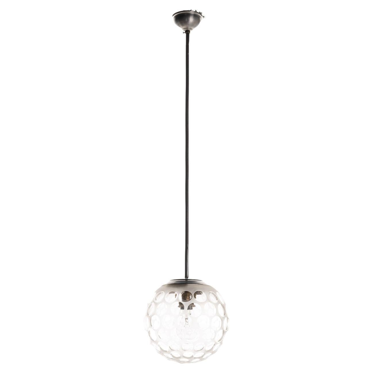 1940's Murano Glass and Metal Pendant Attributed to Lenti by Carlo scarpa For Sale