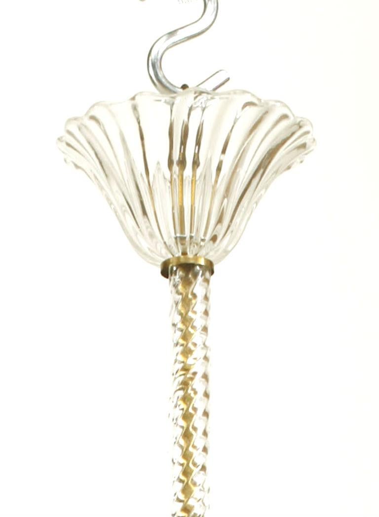 Italian 1940s Venetian Murano lantern with clear fluted Murano glass centered uplight shade within a bell shaped Baccarat crystal swirl design bell shaped border
