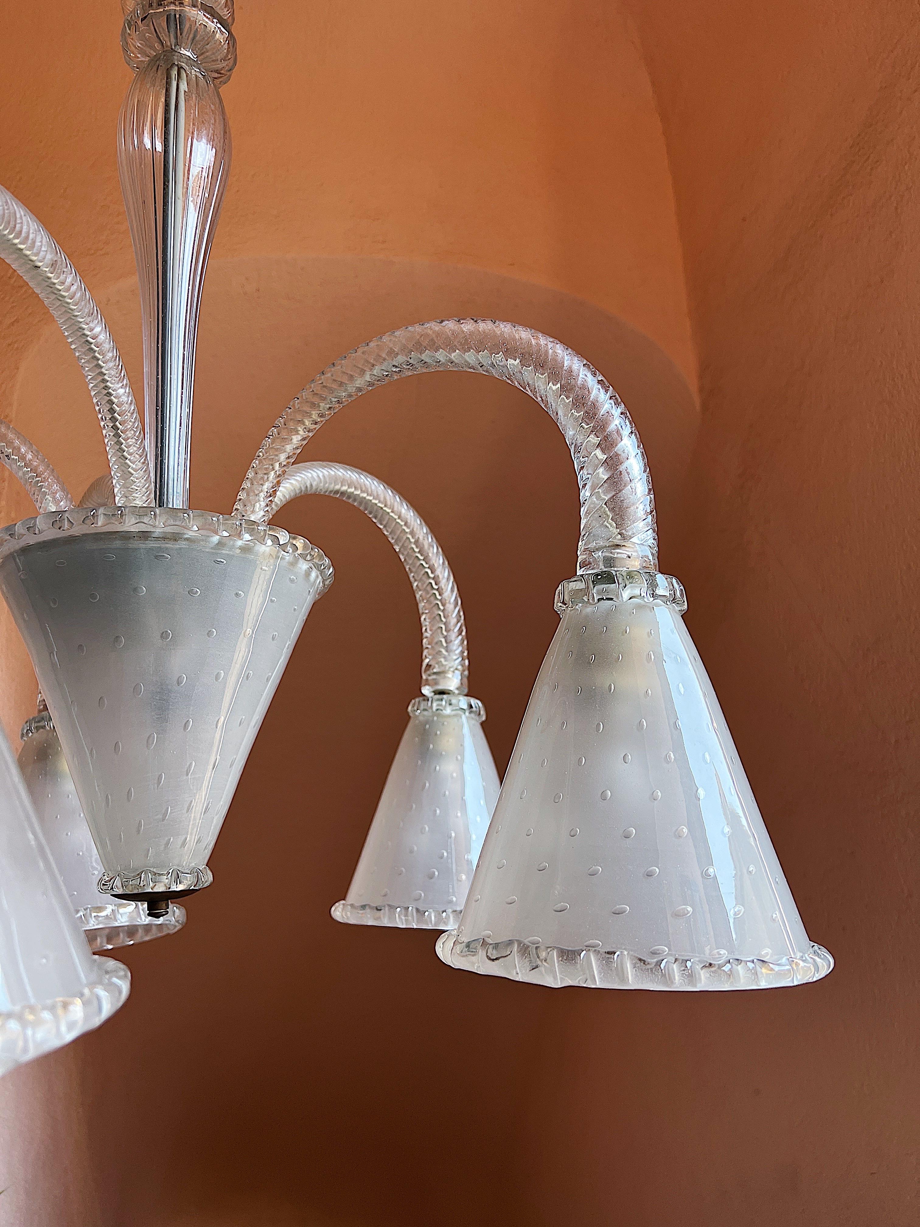 Mid-Century Modern  1940s Murano Glass Chandelier by Barovier&Toso For Sale