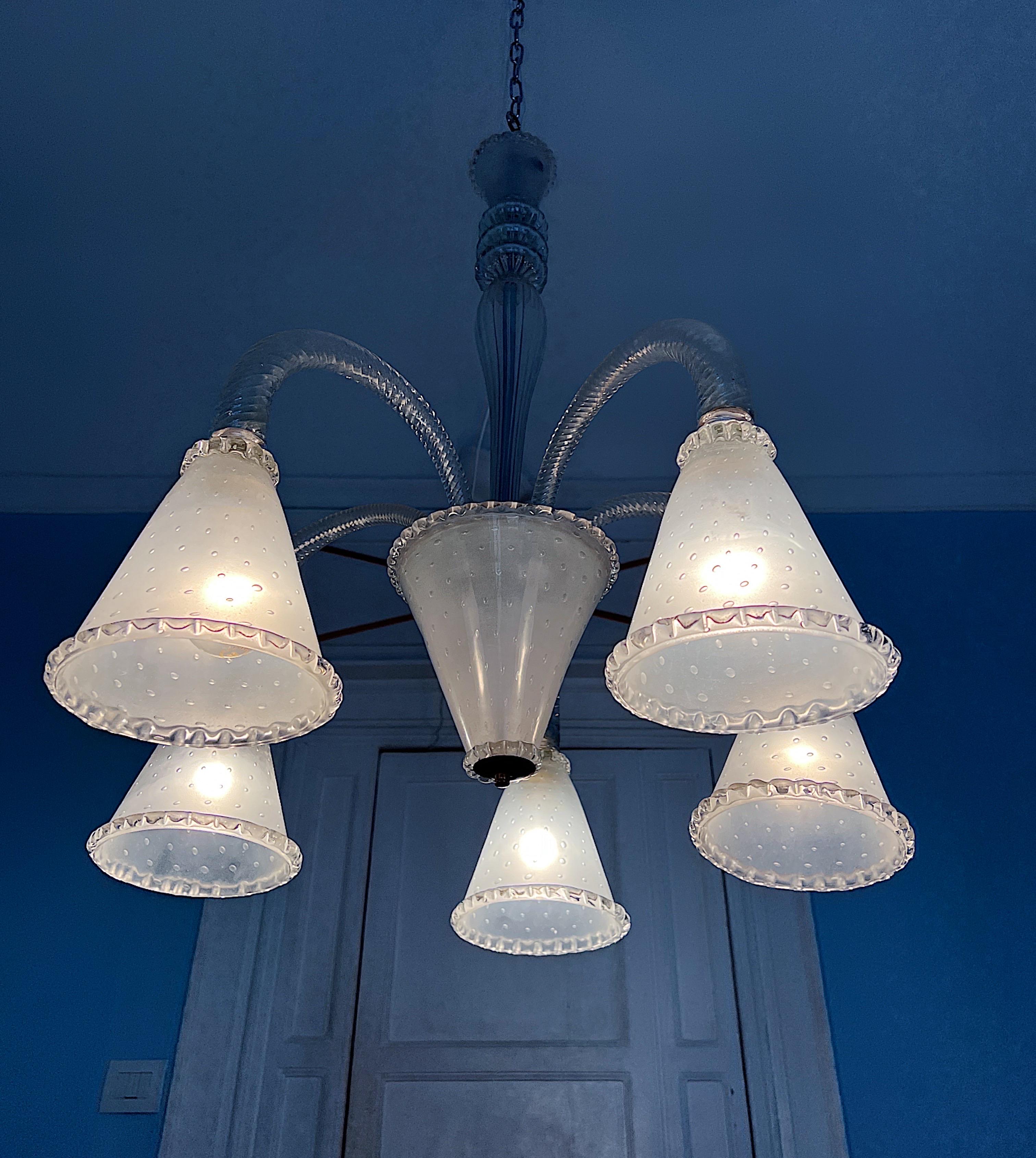  1940s Murano Glass Chandelier by Barovier&Toso For Sale 1