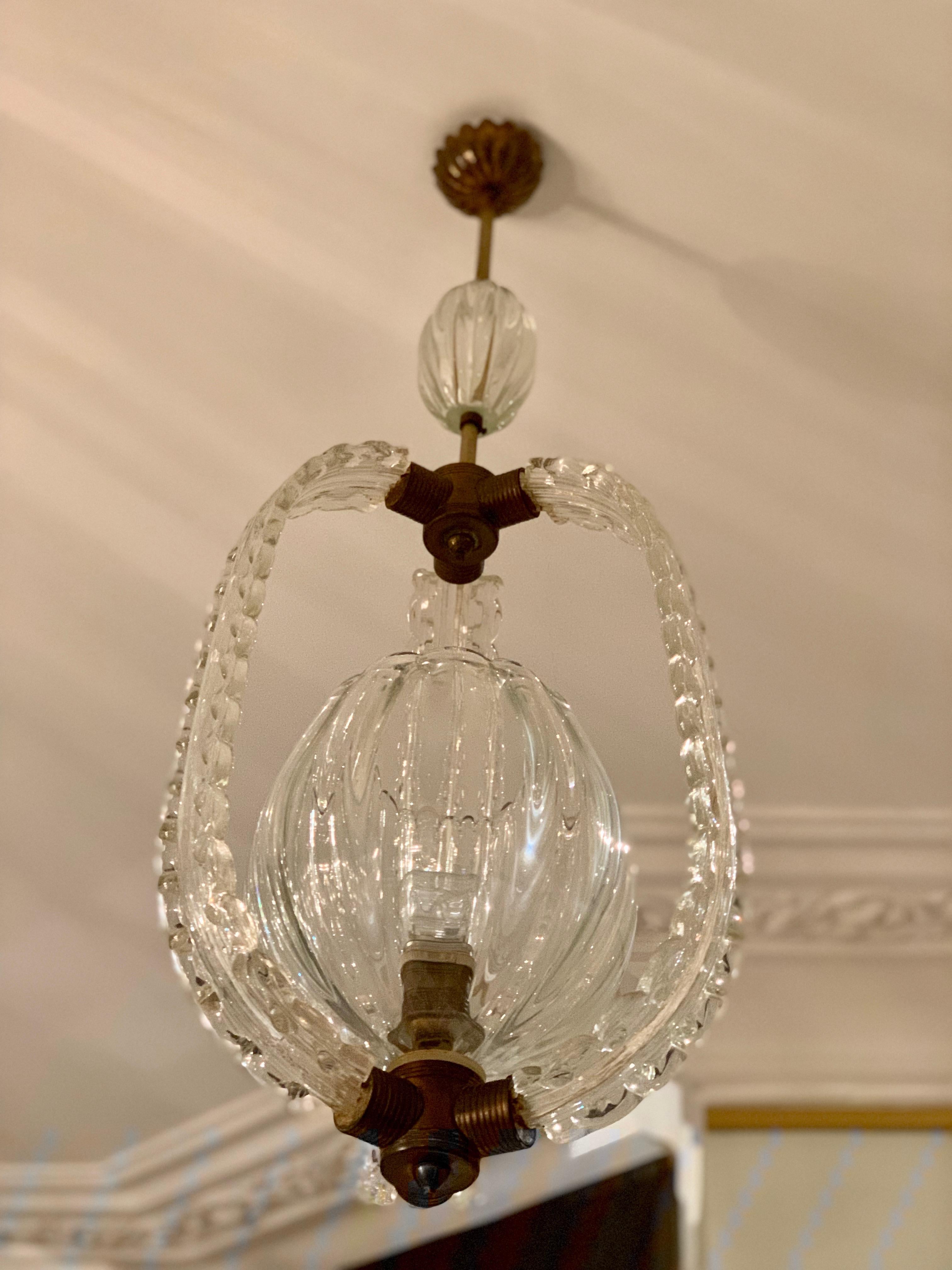 Brass 1940s Murano Hanging Lantern For Sale