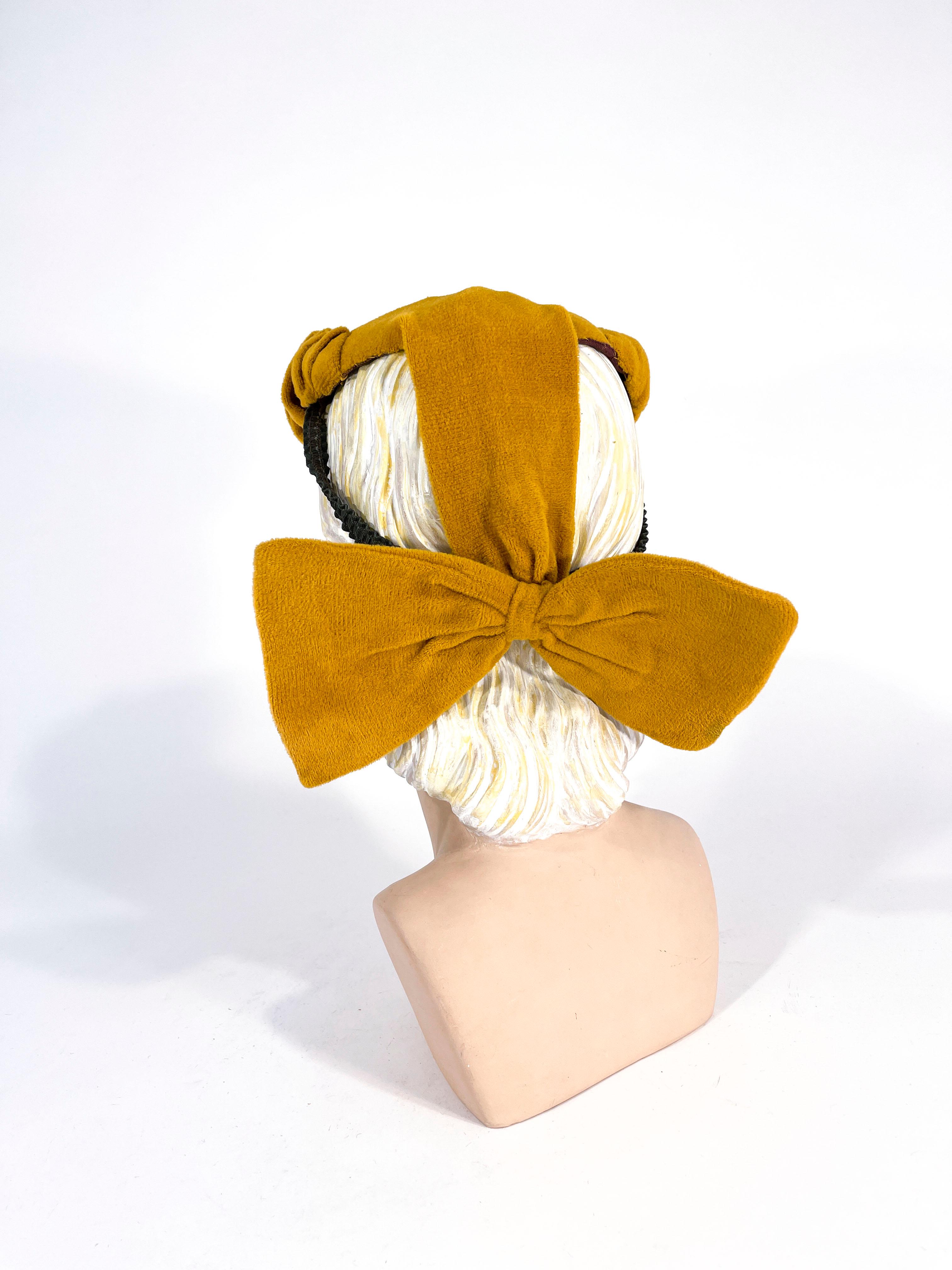 Women's 1940s Mustard Gold Velour Cocktail Hat