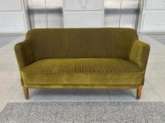 1940s Nanna Ditzel Style Danish Settee, Reupholstered in Green Corduroy