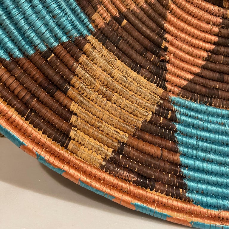 Natural Fiber 1940s Native American Indian Handmade Weave Basket Vibrant Modern Design For Sale
