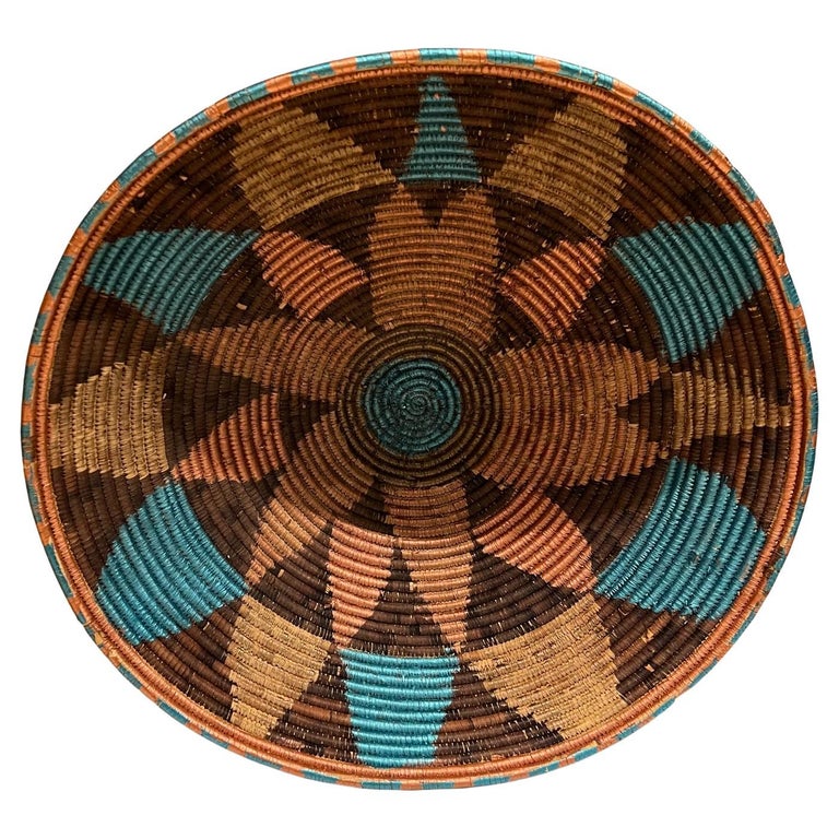 1940s Native American Indian Handmade Weave Basket Vibrant Modern Design For Sale