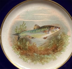 1940s Navy and White English Fish Plate