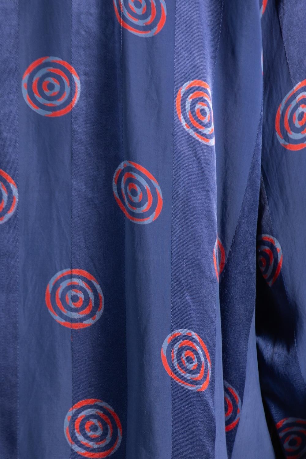 1940S Navy Blue Cold Rayon Men's Satin Stripe & Art Deco Geometric Pajamas For Sale 6