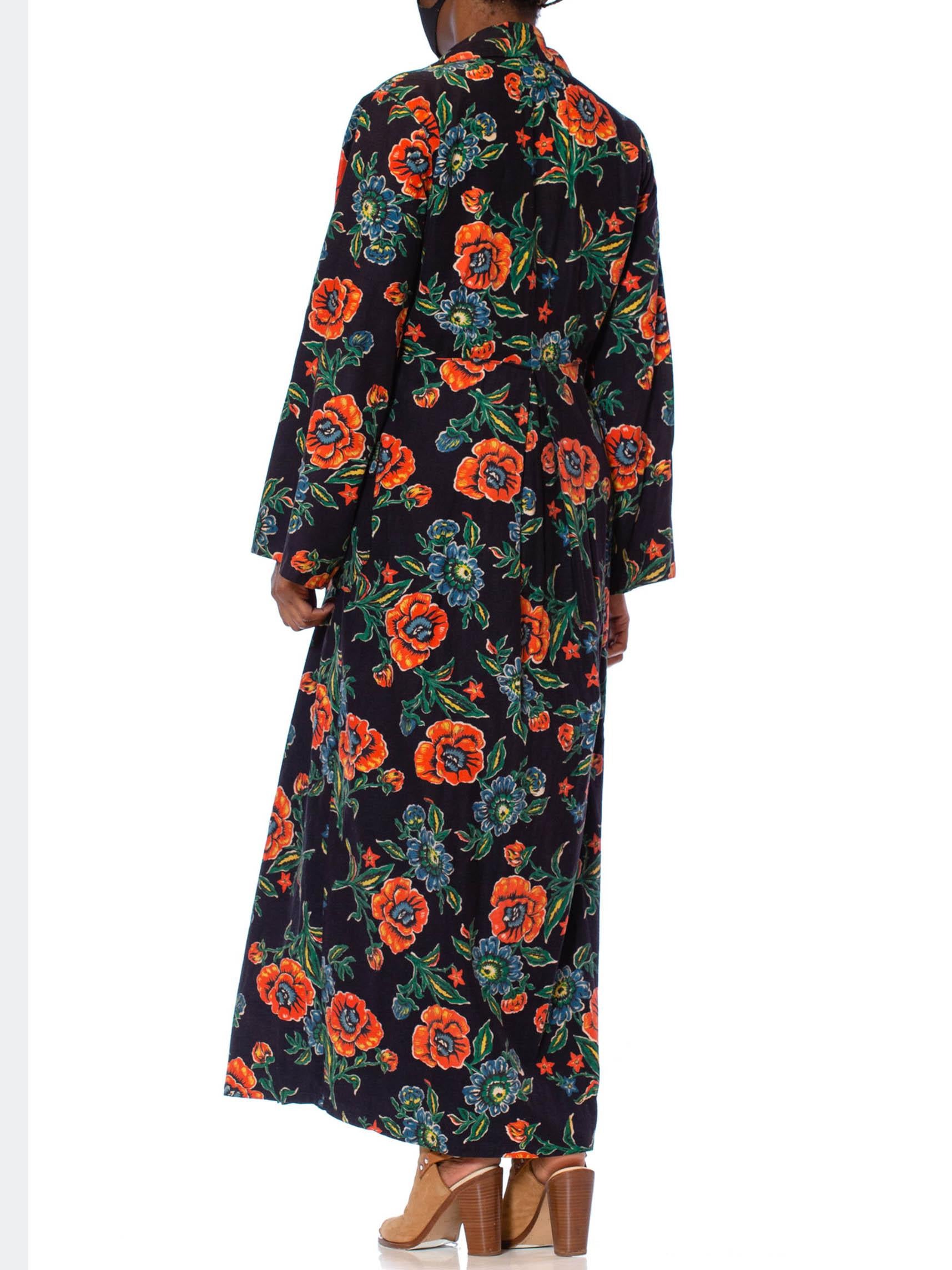 navy floral robe