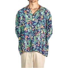 1940S Navy Blue Multicolored Rayon Mens Pajamas