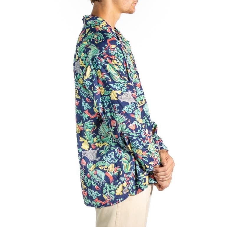 1940S Navy Blue Multicolored Rayon Mens Pajamas In Excellent Condition For Sale In New York, NY