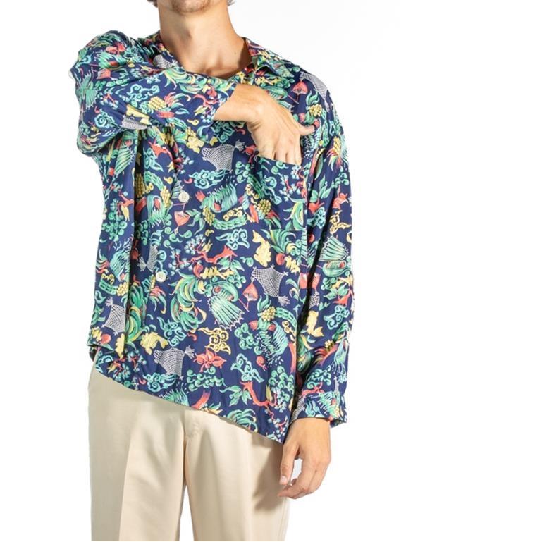 1940S Navy Blue Multicolored Rayon Mens Pajamas For Sale 1