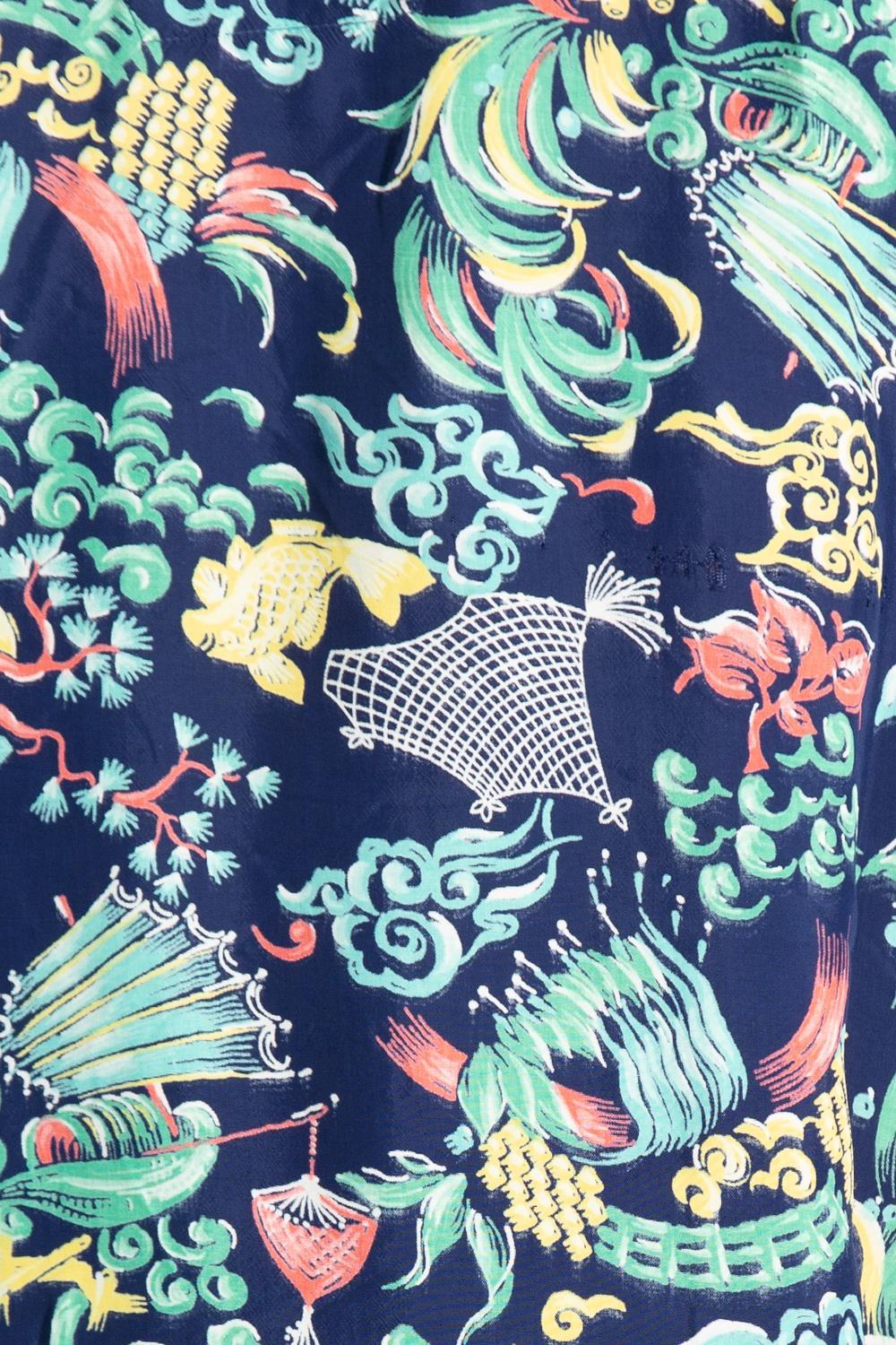 1940S Navy Blue Multicolored Rayon Mens Pajamas For Sale 2