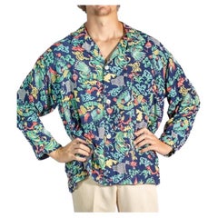 1940S Navy Blue Multicolored Rayon Mens Pajamas