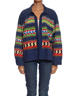 1940S Navy Blue Patchwork Cotton Florida Seminole Native American Jacket With R