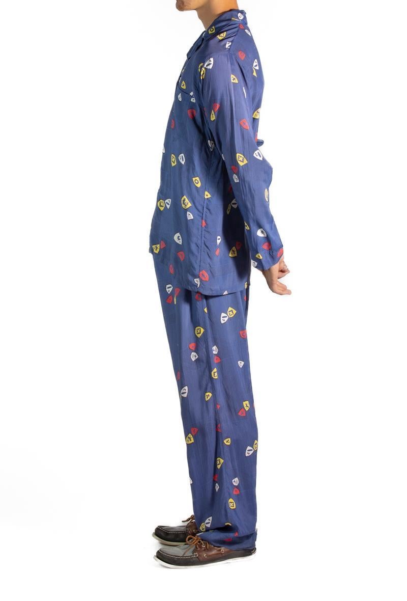Men's 1940S Navy Blue Rayon Mens Pajamas For Sale