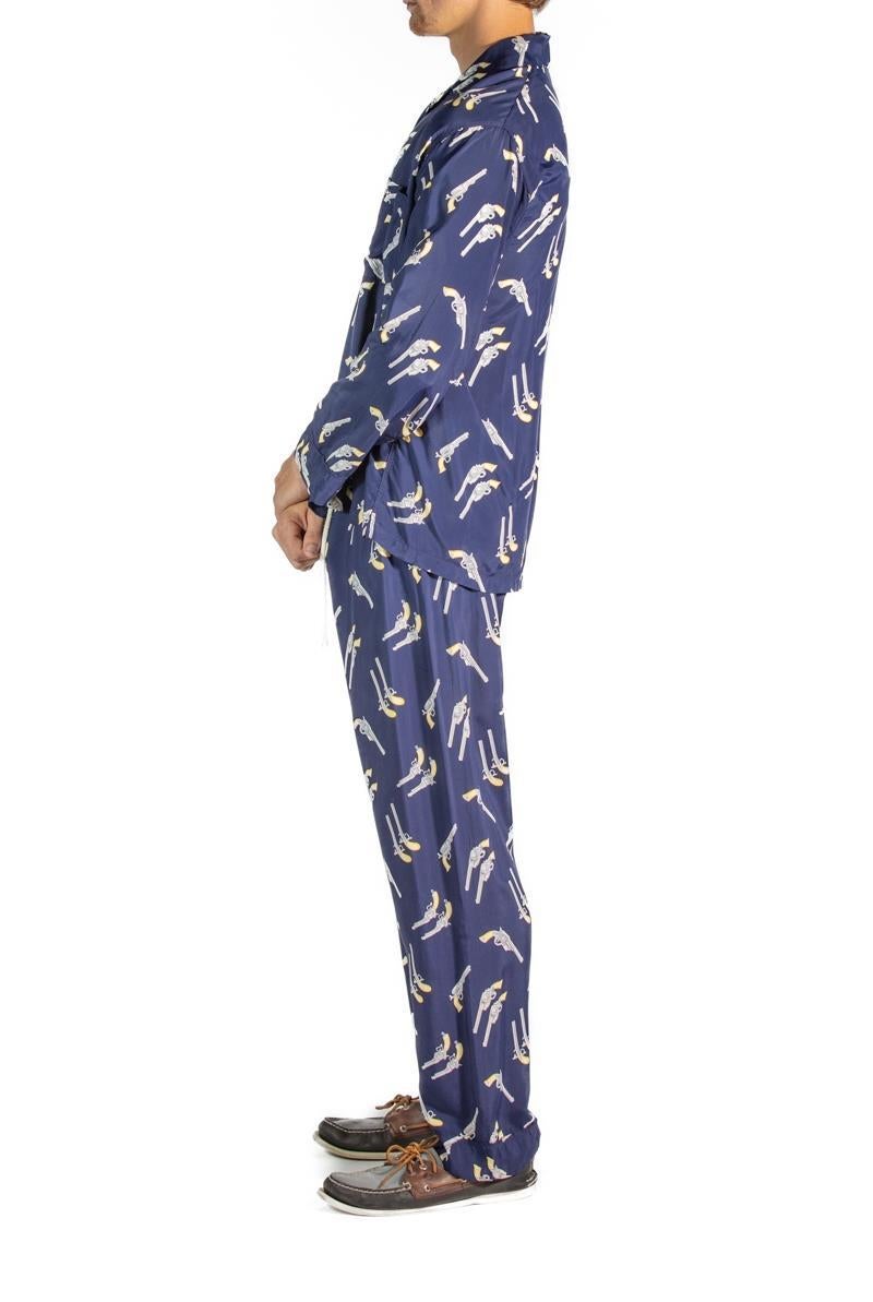 1940S Navy Blue Rayon Men's  Pajamas 1