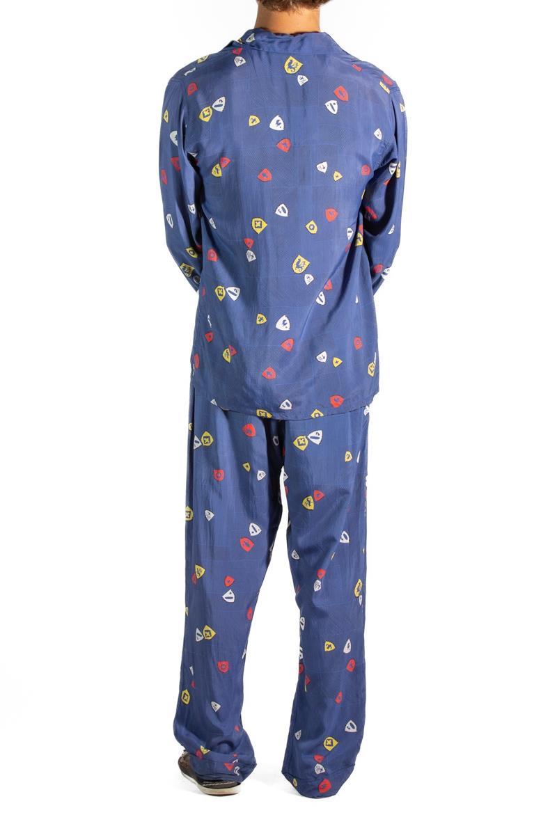 1940S Navy Blue Rayon Mens Pajamas For Sale 1
