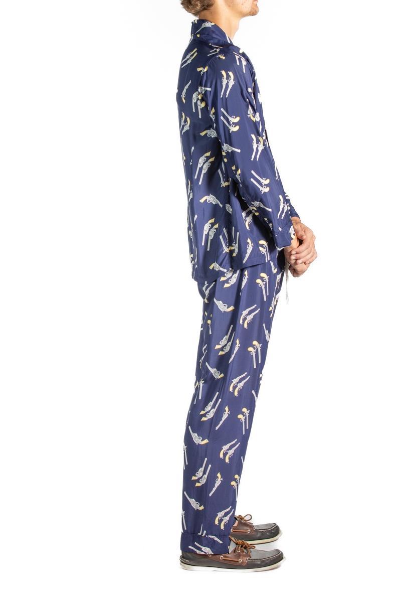 1940S Navy Blue Rayon Men's  Pajamas 2