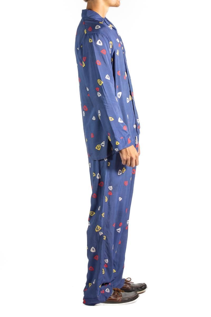 1940S Navy Blue Rayon Mens Pajamas For Sale 2