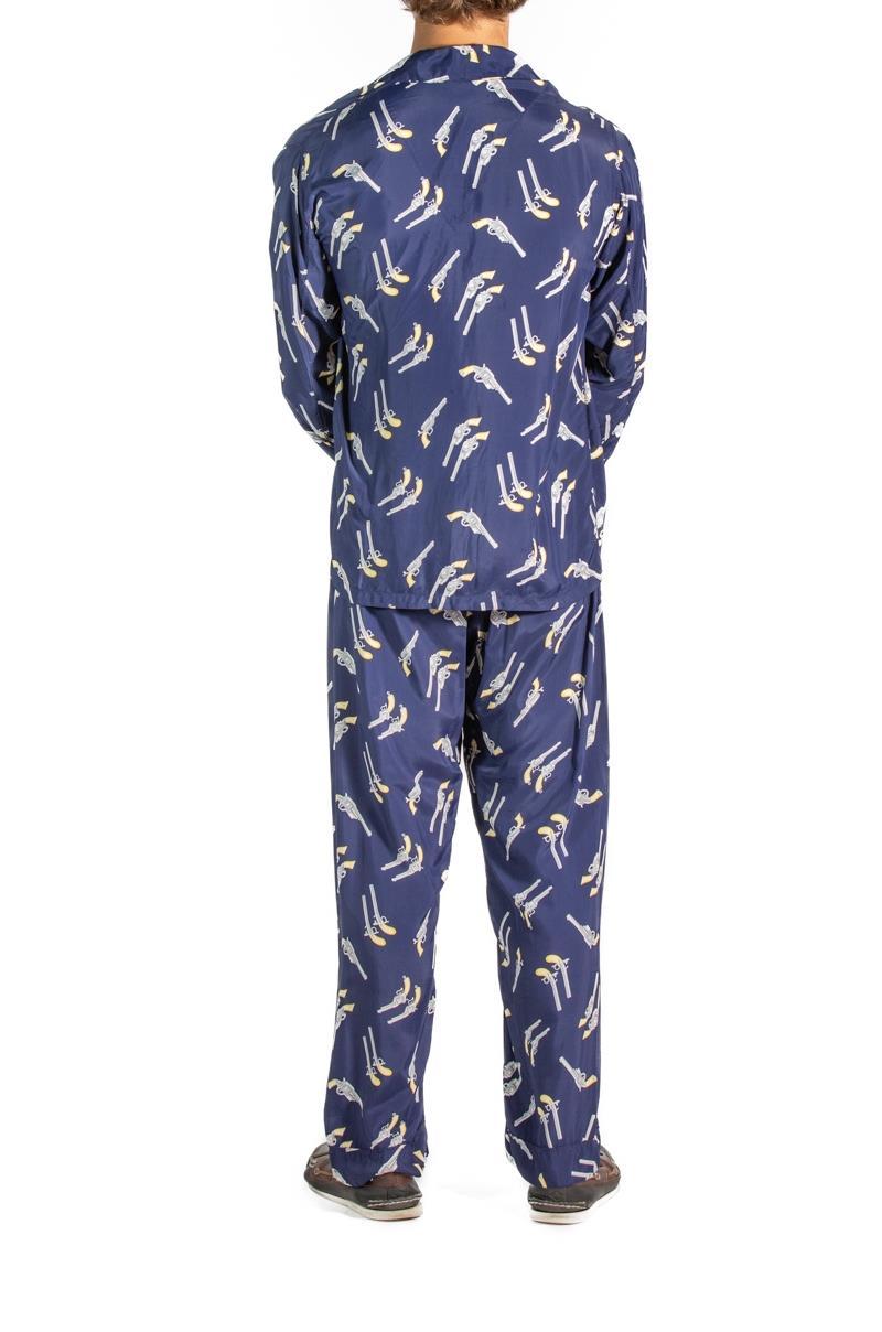 1940S Navy Blue Rayon Men's  Pajamas 3