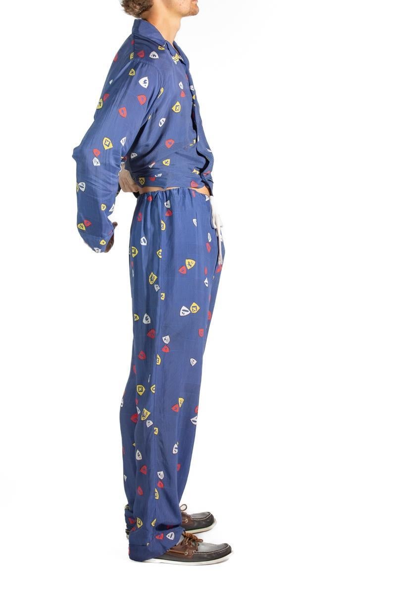 1940S Navy Blue Rayon Mens Pajamas For Sale 5