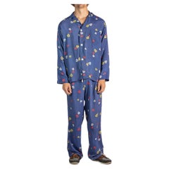 1940S Pijama de hombre de rayón azul marino