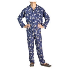 1940S Navy Blue Rayon Men's Pajamas