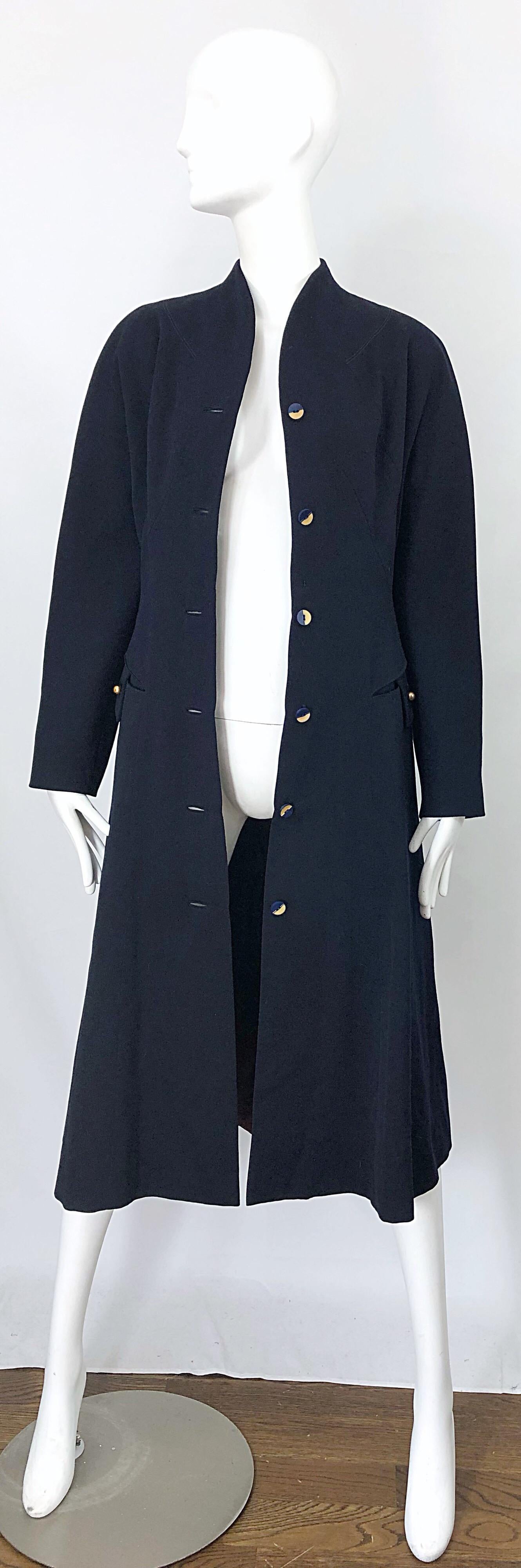 1940s Navy Blue Sleek Deco Style Vintage 40s Princess Jacket Coat w/ Pockets For Sale 3