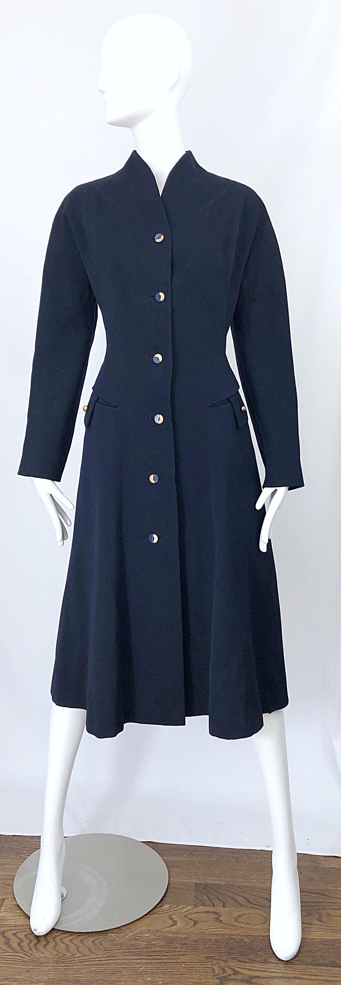 1940s Navy Blue Sleek Deco Style Vintage 40s Princess Jacket Coat 
