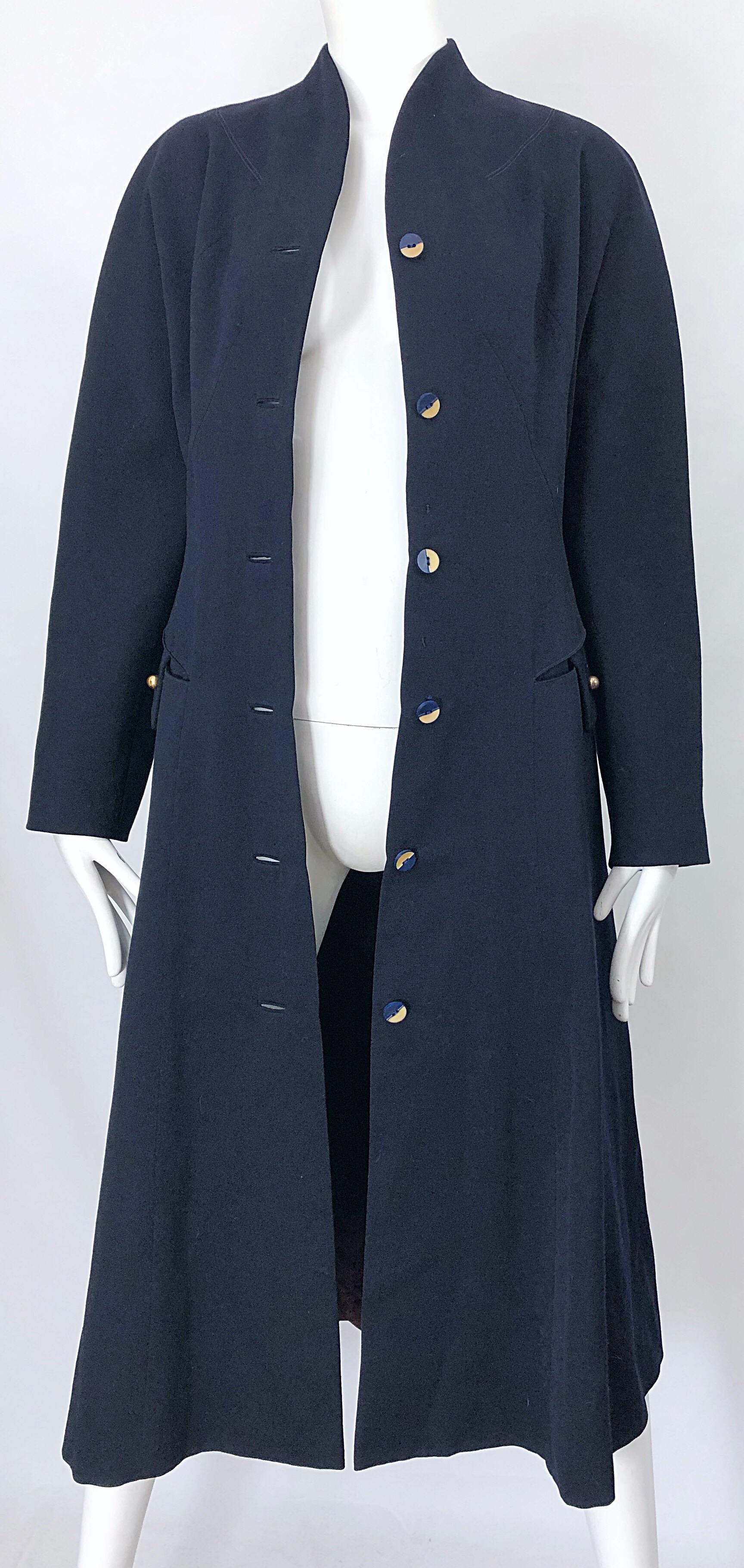 Black 1940s Navy Blue Sleek Deco Style Vintage 40s Princess Jacket Coat w/ Pockets For Sale