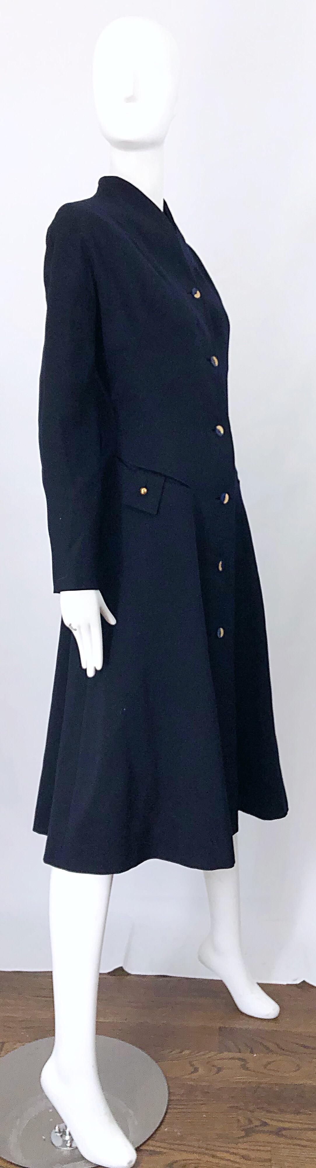 1940s Navy Blue Sleek Deco Style Vintage 40s Princess Jacket Coat w/ Pockets For Sale 1