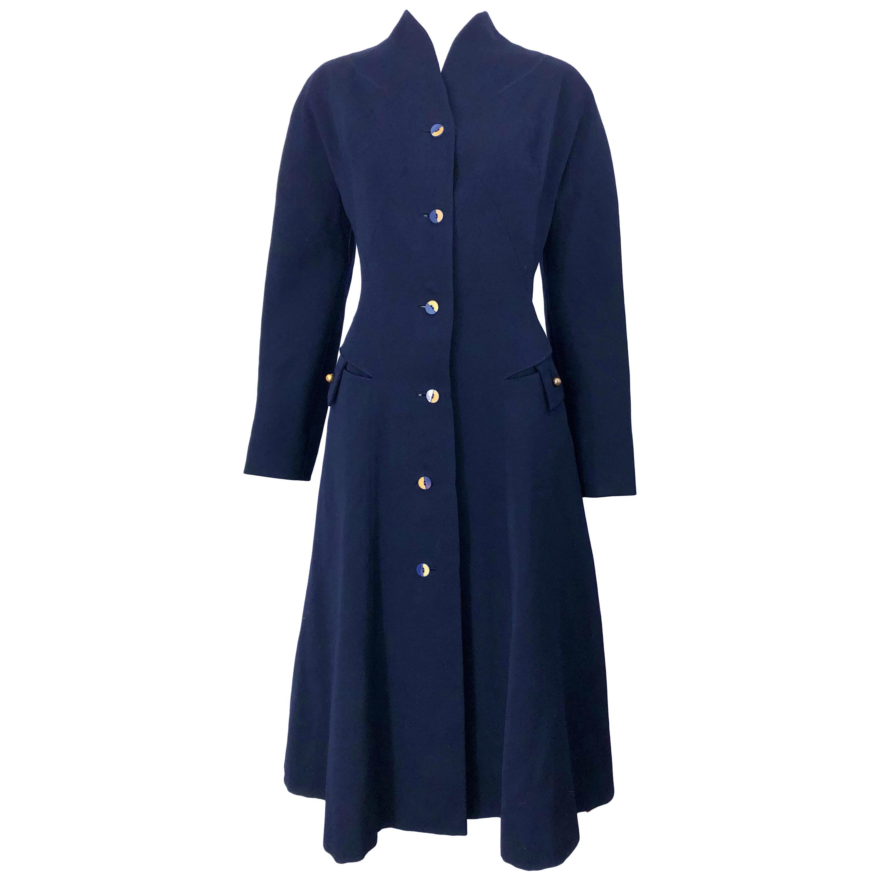 1940s Navy Blue Sleek Deco Style Vintage 40s Princess Jacket Coat
