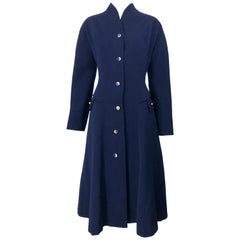 Manteau princesse bleu marine des années 1940, style déco élégant, avec poches, vintage