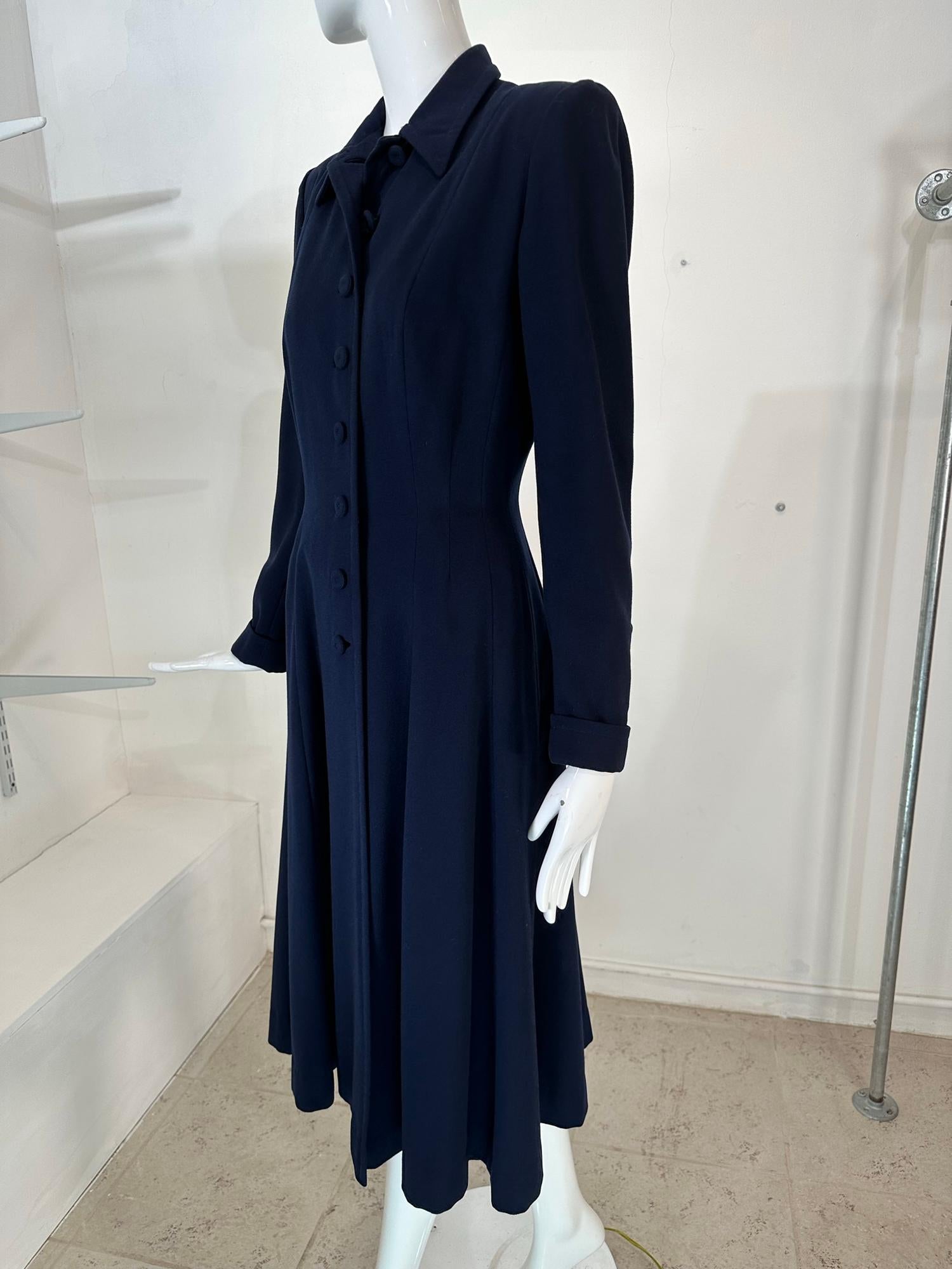 1940s Navy Blue Wool Princess Coat Peterson Gerzog Providence Rhode Island For Sale 8