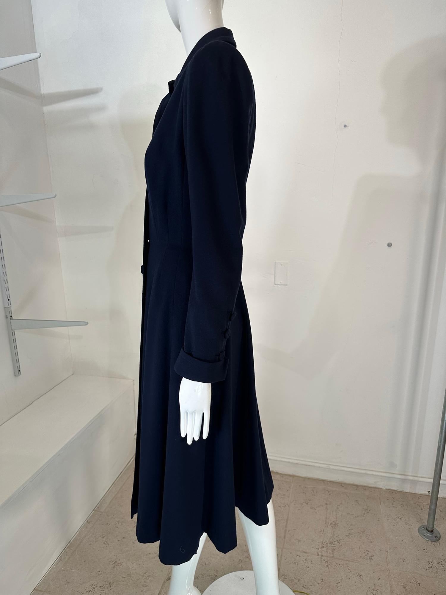 Women's 1940s Navy Blue Wool Princess Coat Peterson Gerzog Providence Rhode Island For Sale