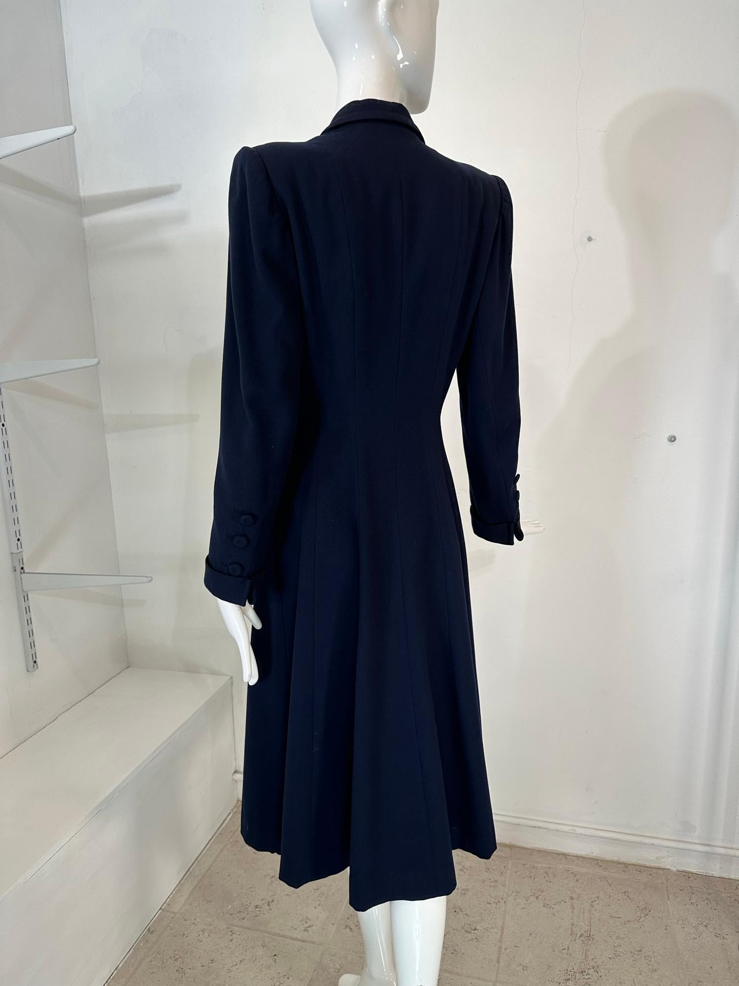 1940s Navy Blue Wool Princess Coat Peterson Gerzog Providence Rhode Island For Sale 1