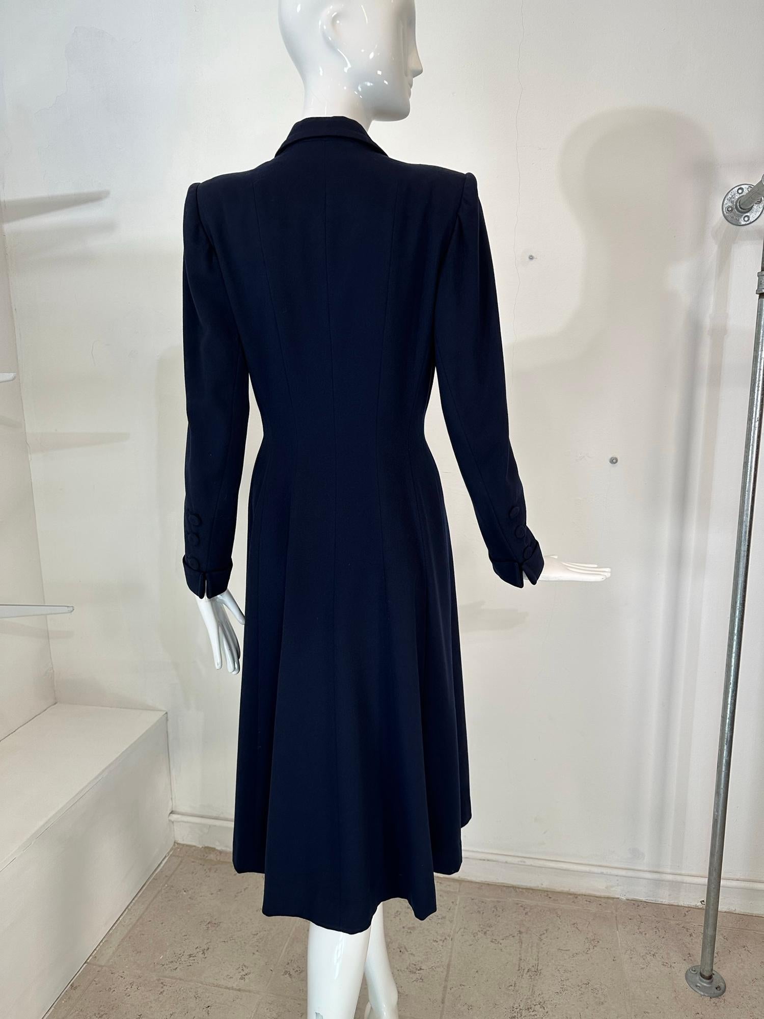 1940s Navy Blue Wool Princess Coat Peterson Gerzog Providence Rhode Island For Sale 2