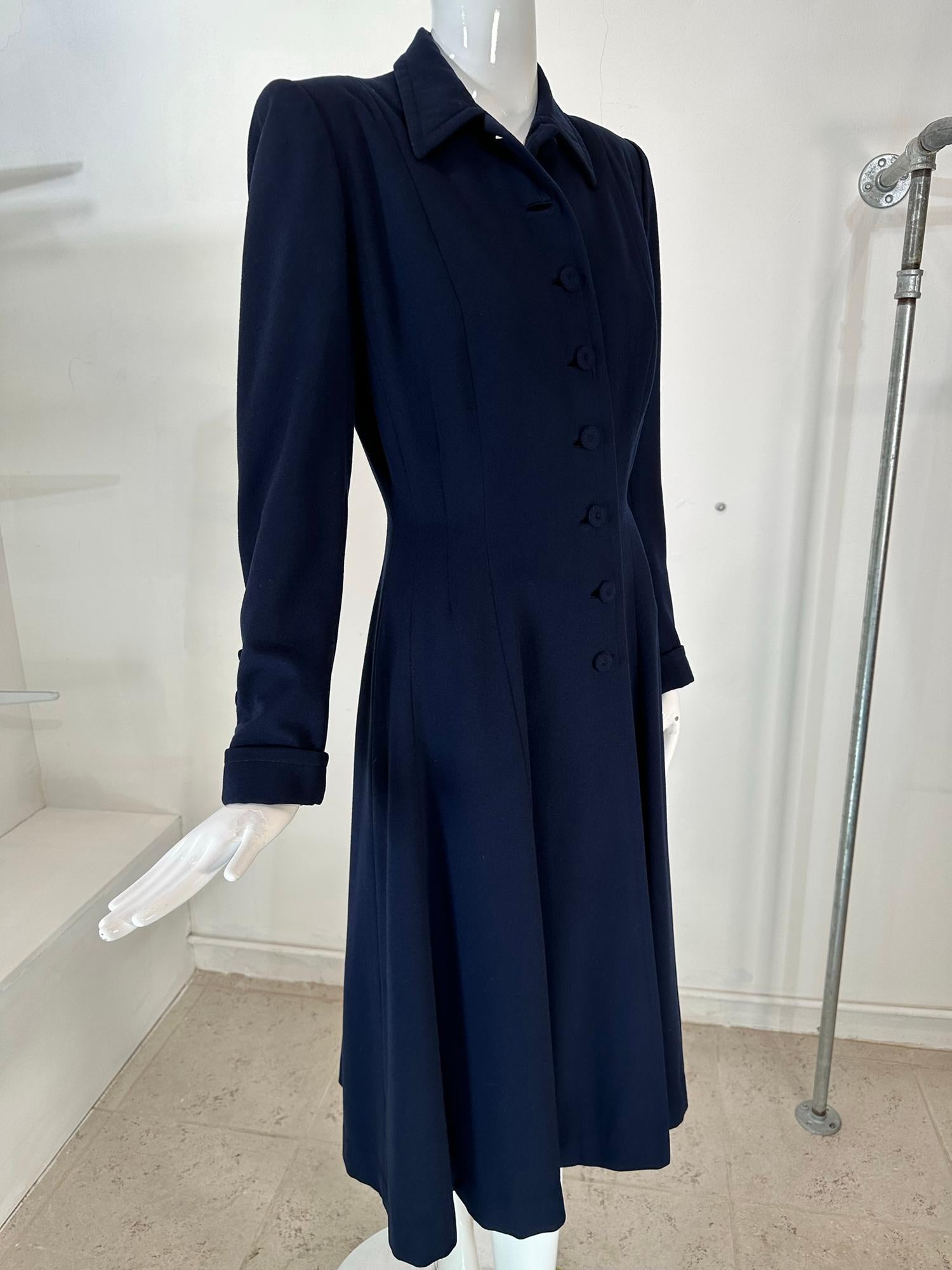 1940s Navy Blue Wool Princess Coat Peterson Gerzog Providence Rhode Island For Sale 5