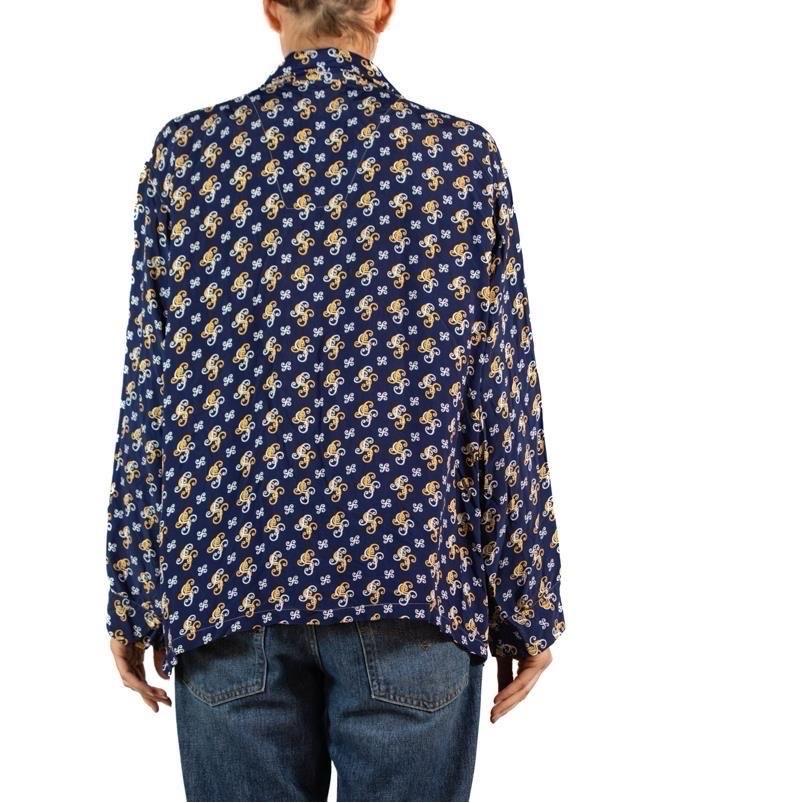 1940S Navy Blue & Yellow Cold Rayon Button Down Men's Shirt For Sale 1