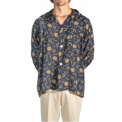 1940S Navy Blue & Yellow Rayon Mens Pajamas