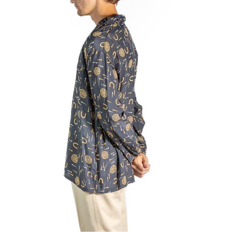 Gray 1940S Navy Blue & Yellow Rayon Mens Pajamas For Sale